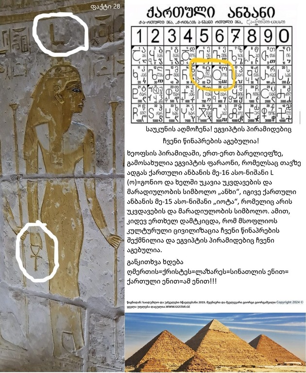 ეგვიპტის პირამიდებზე გამოსახული ფარაონი ქართული ასო-ნიშნებით